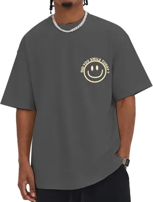 Men's T Shirts Smile Face Graphic Tees Oversized Tshirts Heavyweight Athletic Workout Short Sleeve Cotton Tops