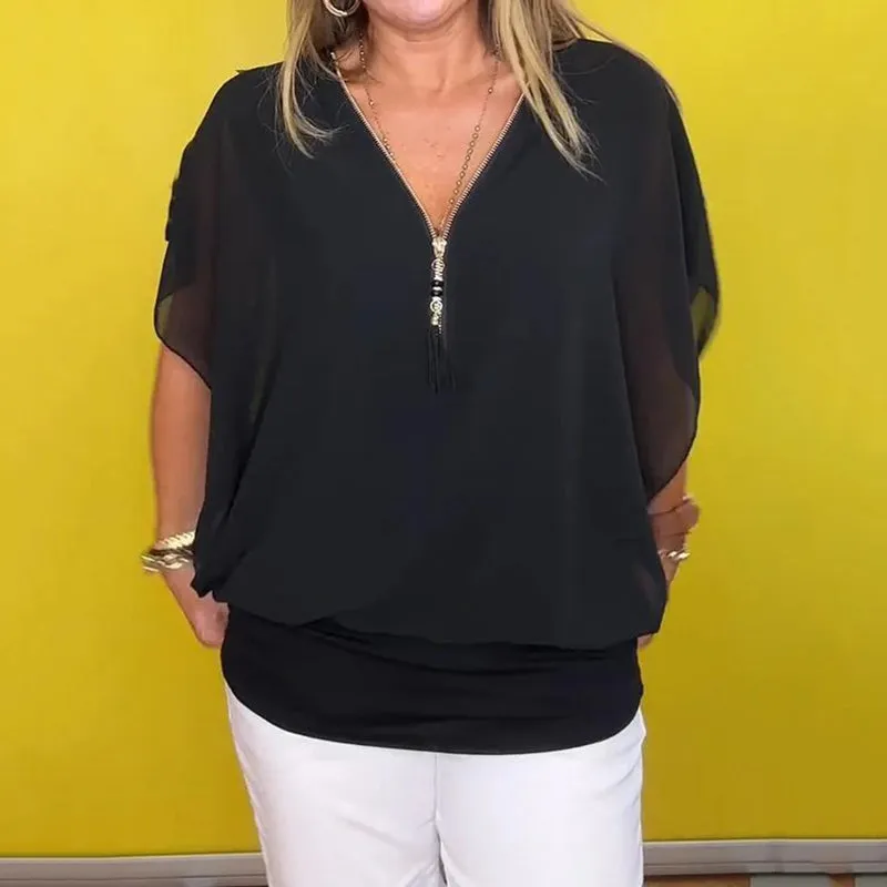 Mother's Day Special OfferWomen's Chiffon Zip-up Neck Casual Top