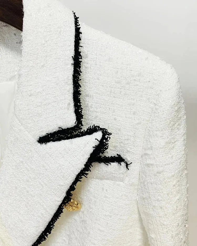 NADIA  Tweed Contrast Trim Double Breast Blazer