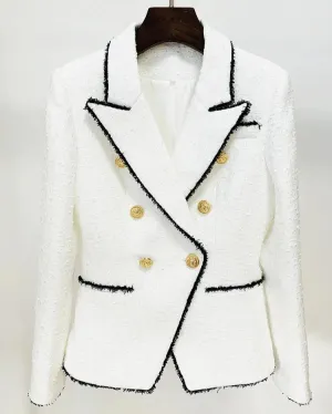 NADIA  Tweed Contrast Trim Double Breast Blazer
