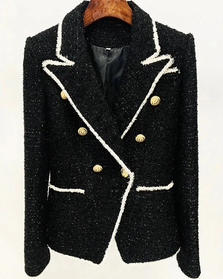 NADIA  Tweed Contrast Trim Double Breast Blazer