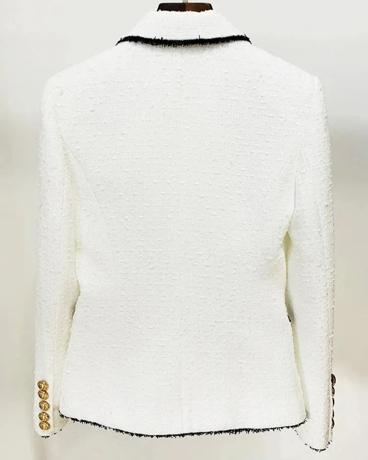 NADIA  Tweed Contrast Trim Double Breast Blazer