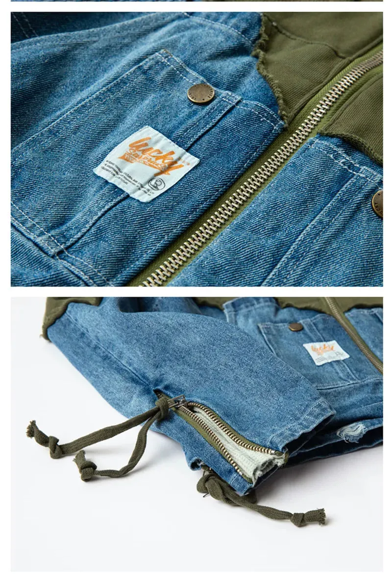 NEW ERENEJ Spliced Color Block Denim Hoodie