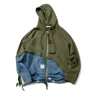 NEW ERENEJ Spliced Color Block Denim Hoodie
