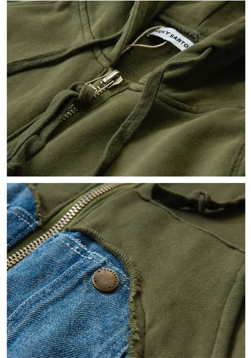 NEW ERENEJ Spliced Color Block Denim Hoodie