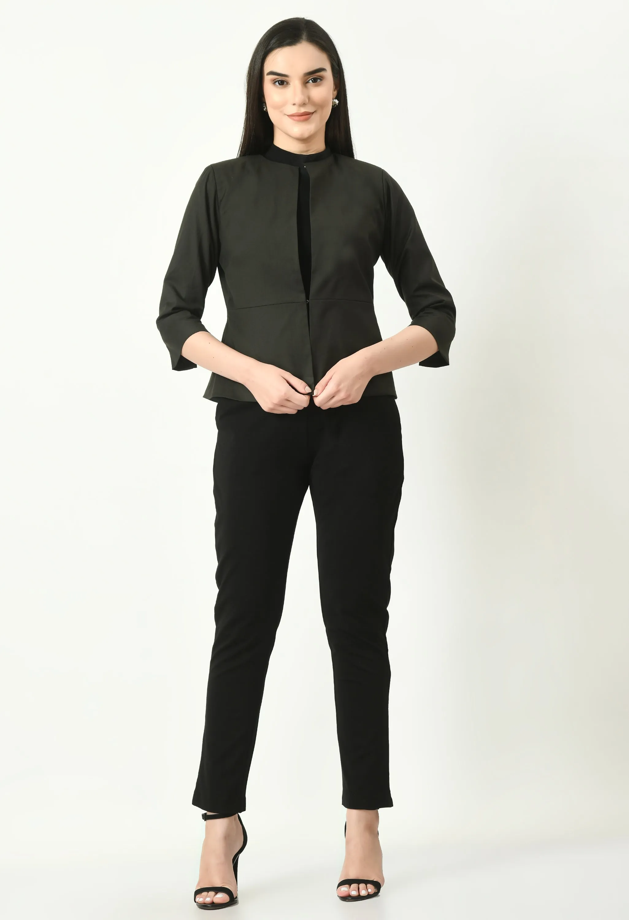 Olive Cotton Blend Reign Peplum Short Blazer
