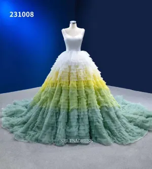 Ombre Ball Gown Scoop Neck Lace Up Bridal Gowns Multilayer Evening Dresses RSM231008