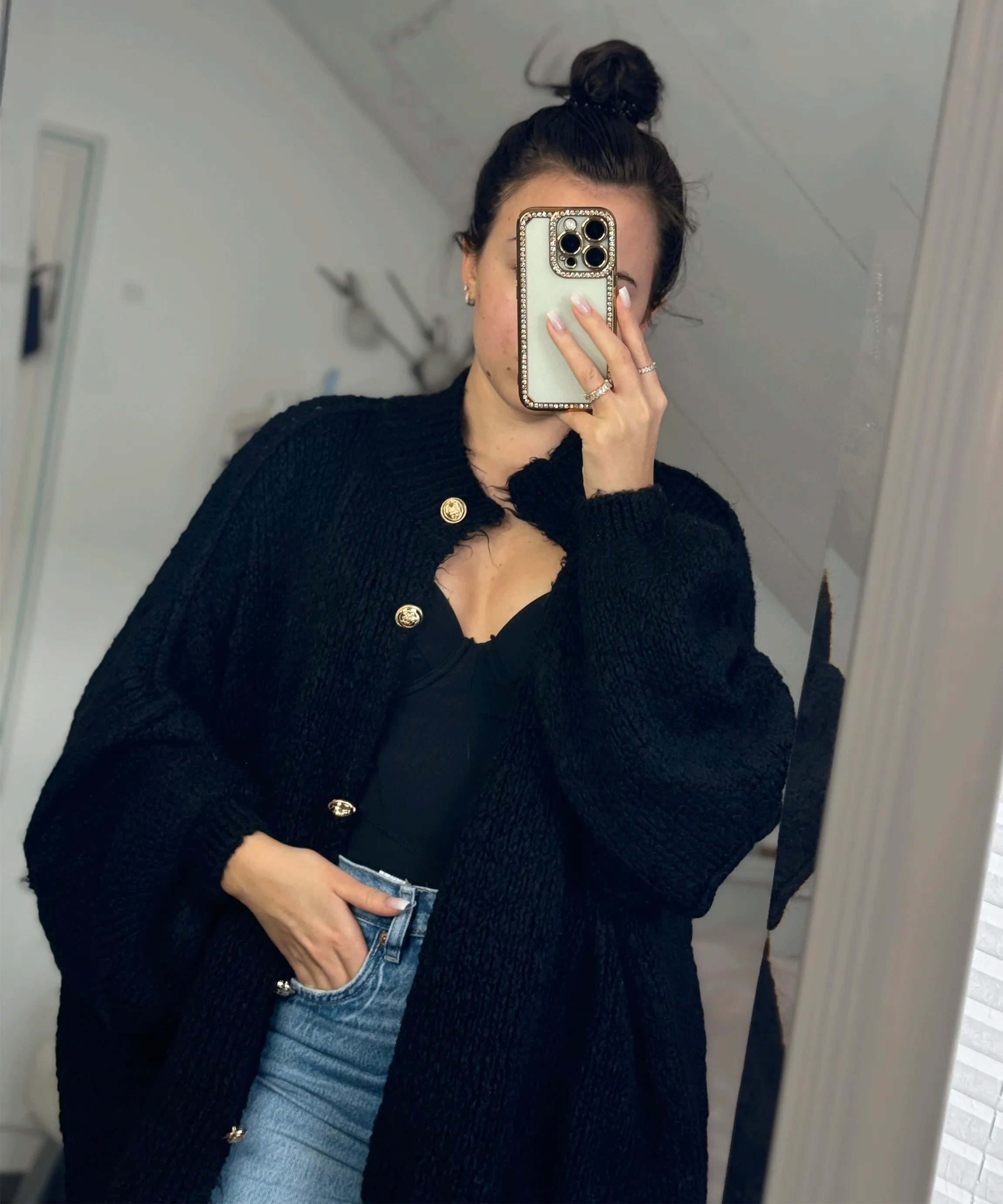 Oversize Strickjacke Jalsien Schwarz