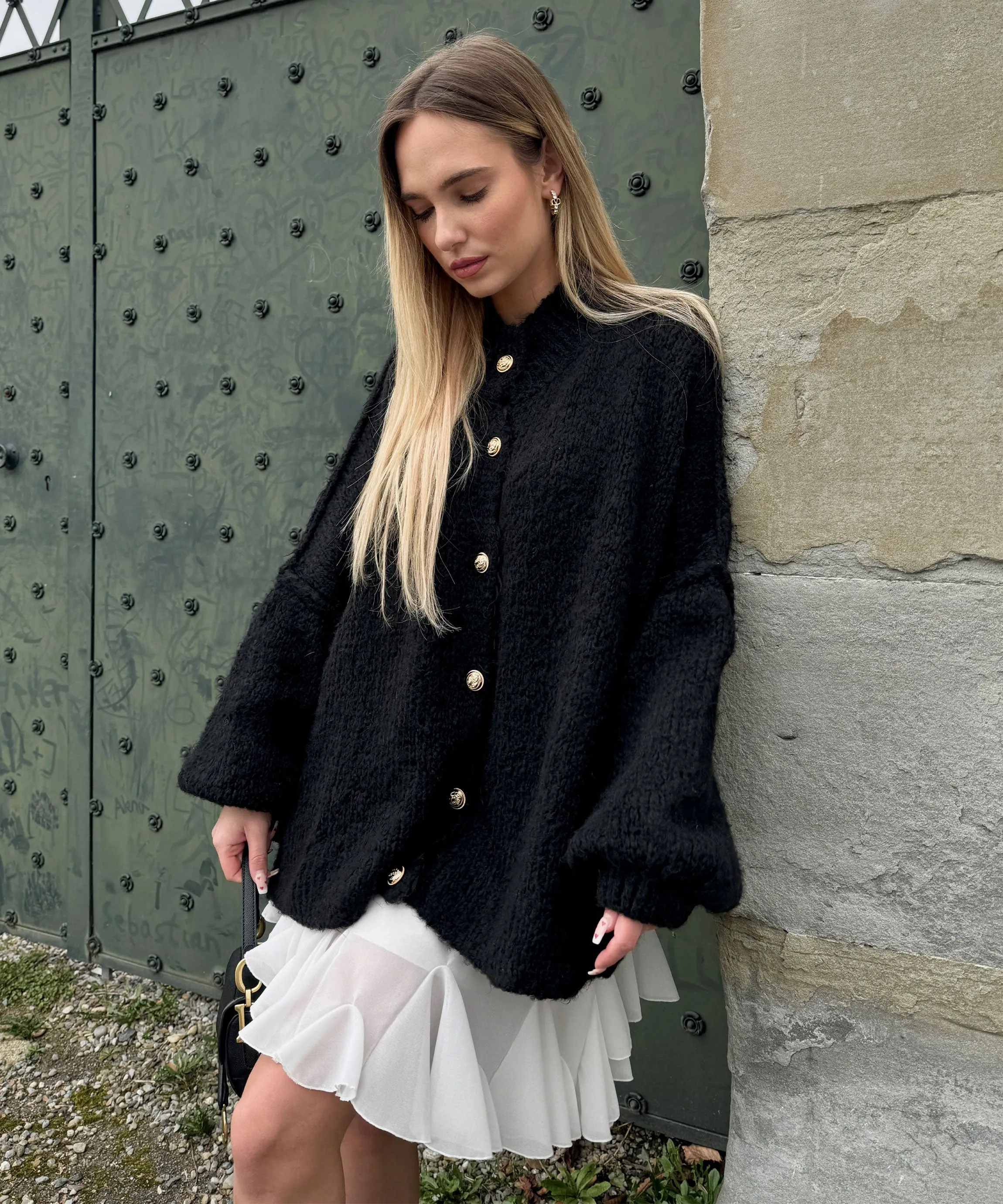 Oversize Strickjacke Jalsien Schwarz