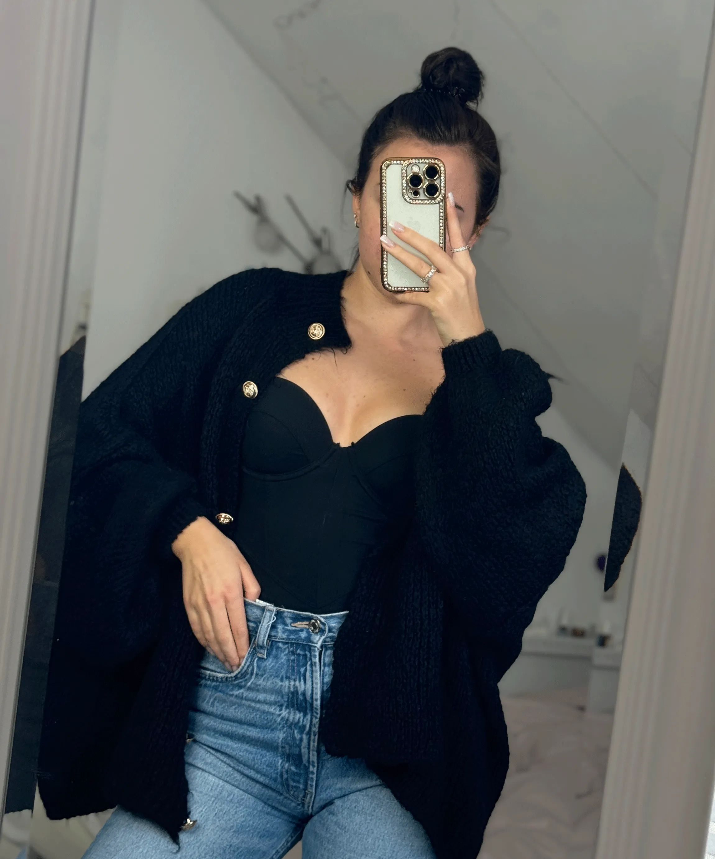 Oversize Strickjacke Jalsien Schwarz