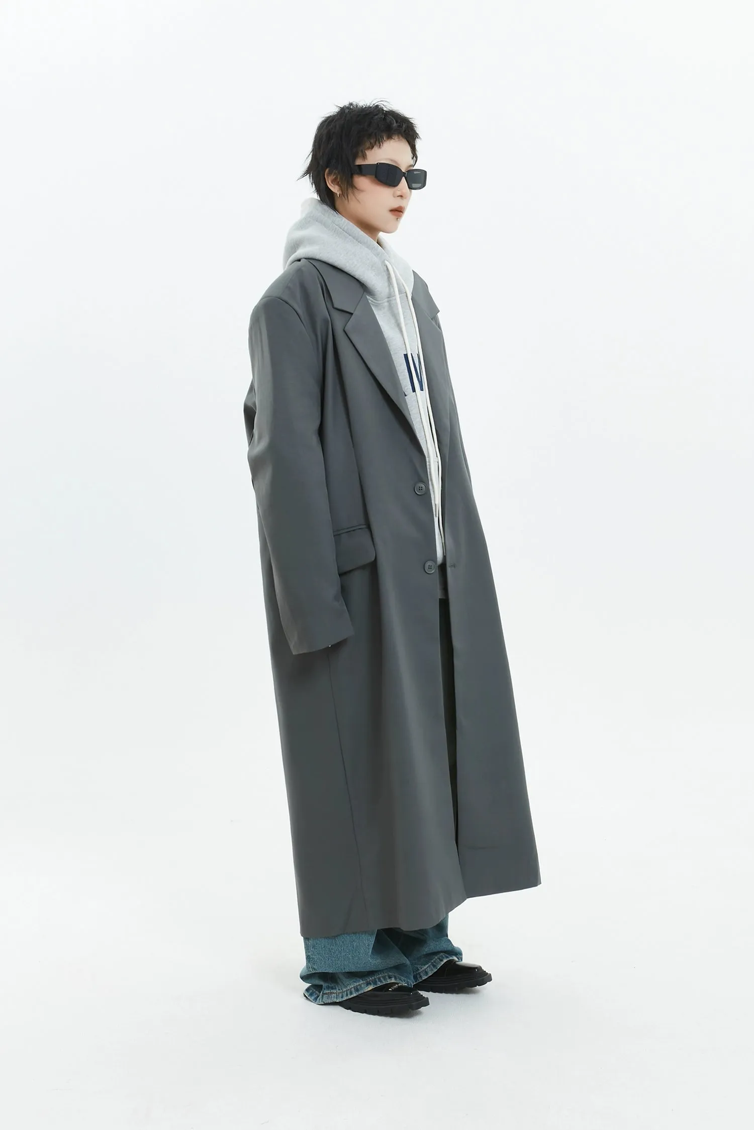 Oversized Longline Suit Coat with Side Pocket Detail