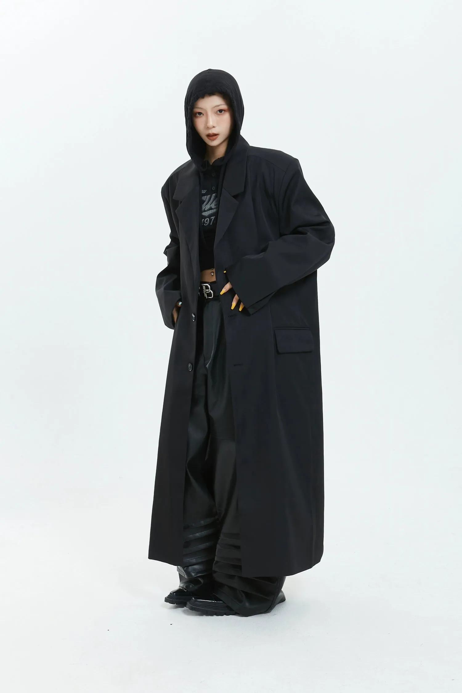 Oversized Longline Suit Coat with Side Pocket Detail