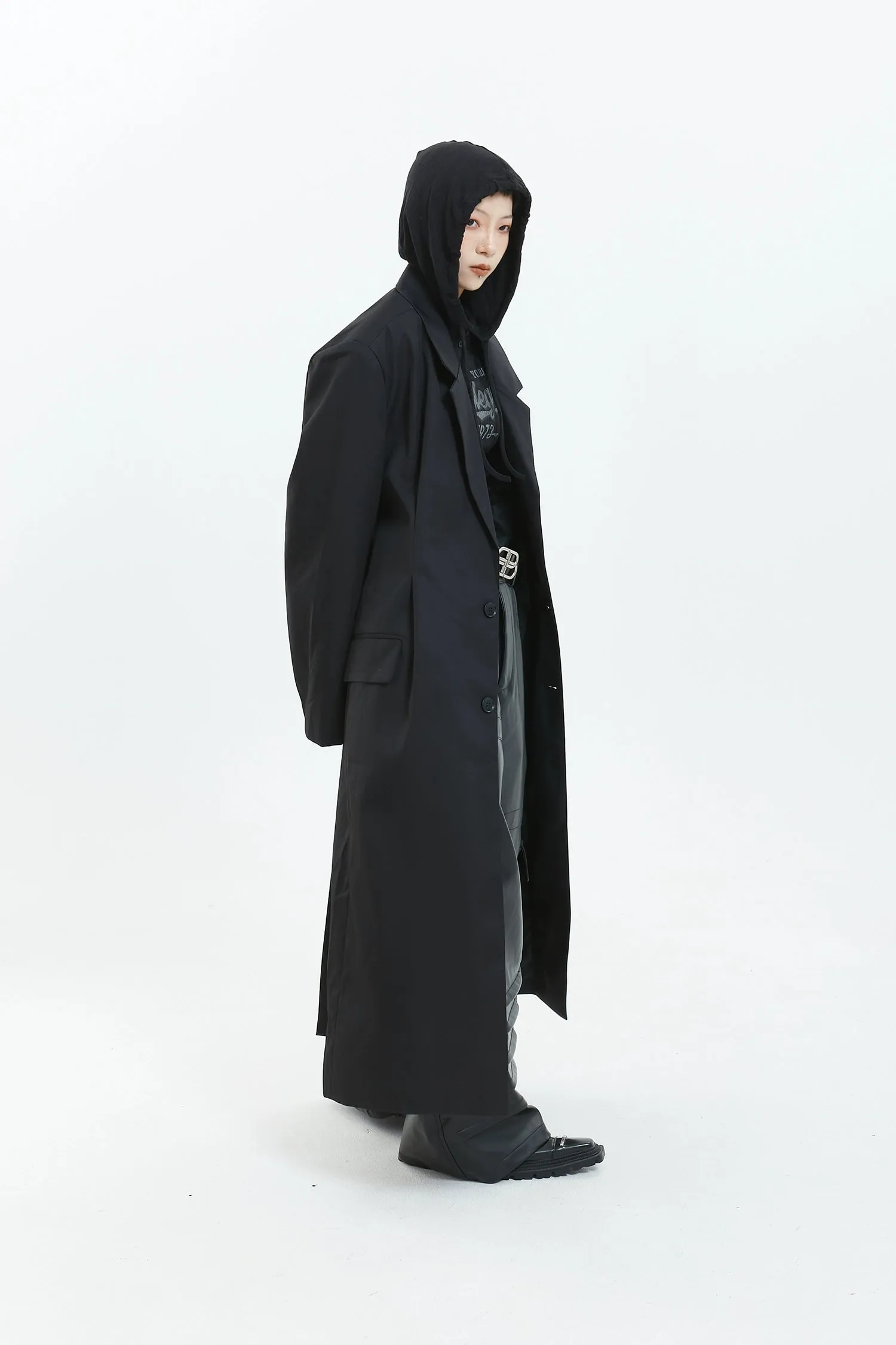 Oversized Longline Suit Coat with Side Pocket Detail