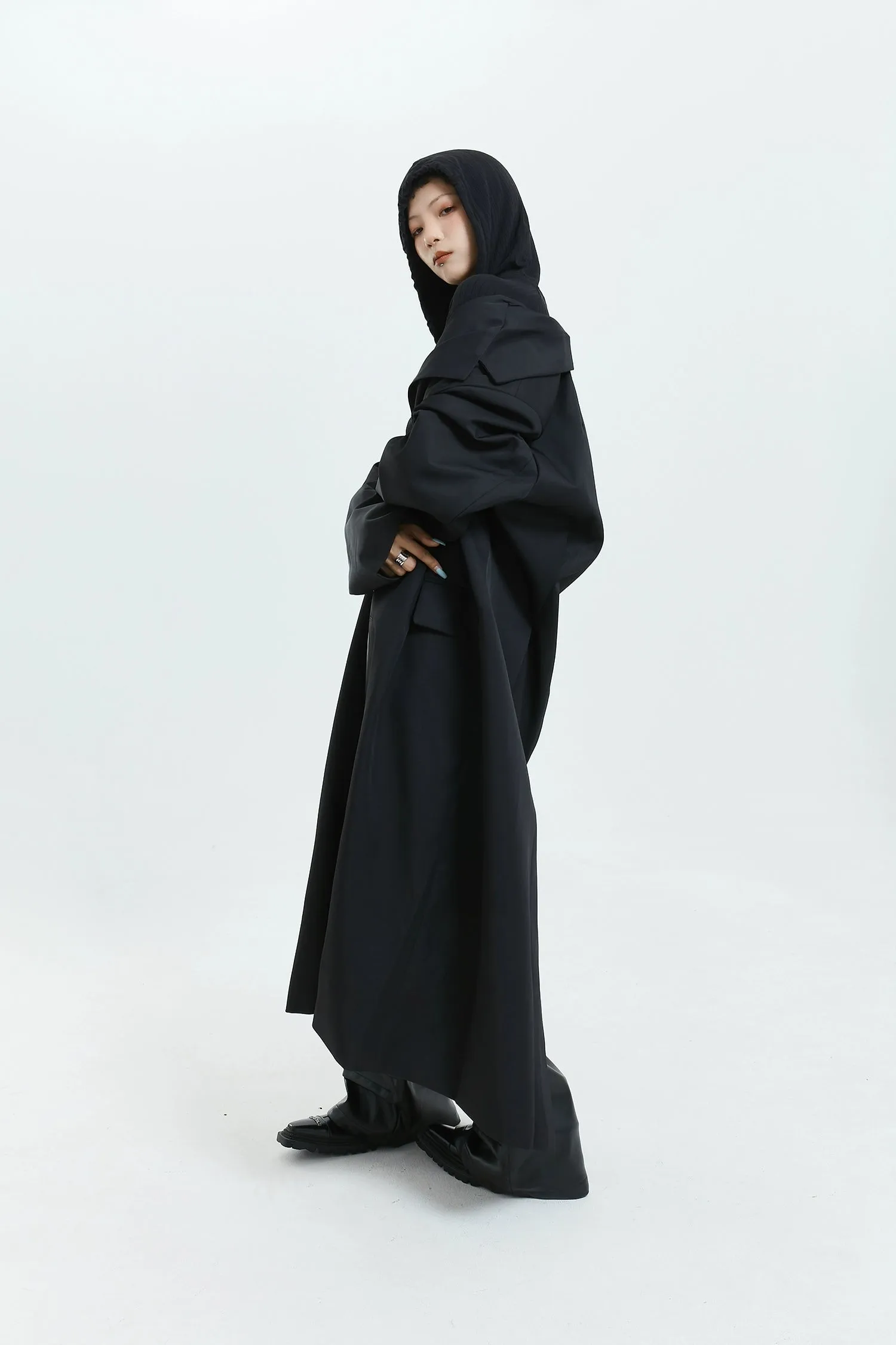 Oversized Longline Suit Coat with Side Pocket Detail