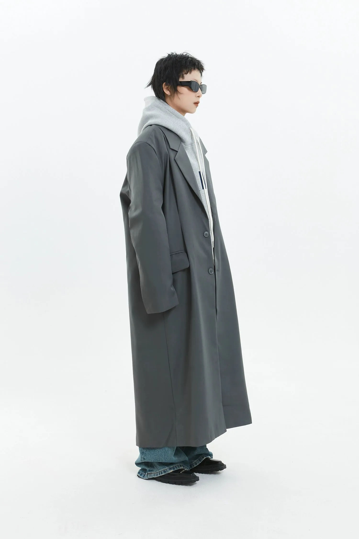 Oversized Longline Suit Coat with Side Pocket Detail