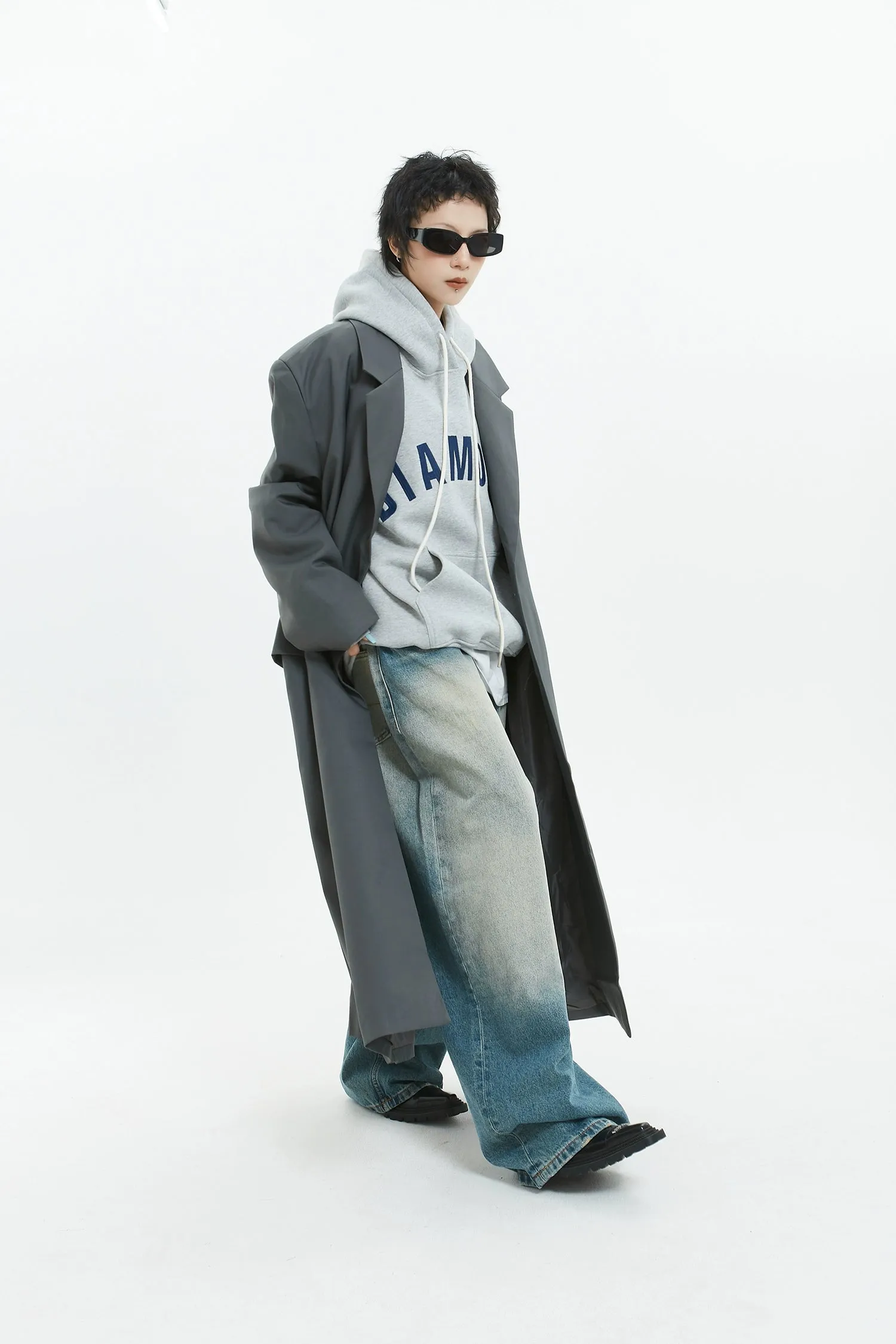 Oversized Longline Suit Coat with Side Pocket Detail