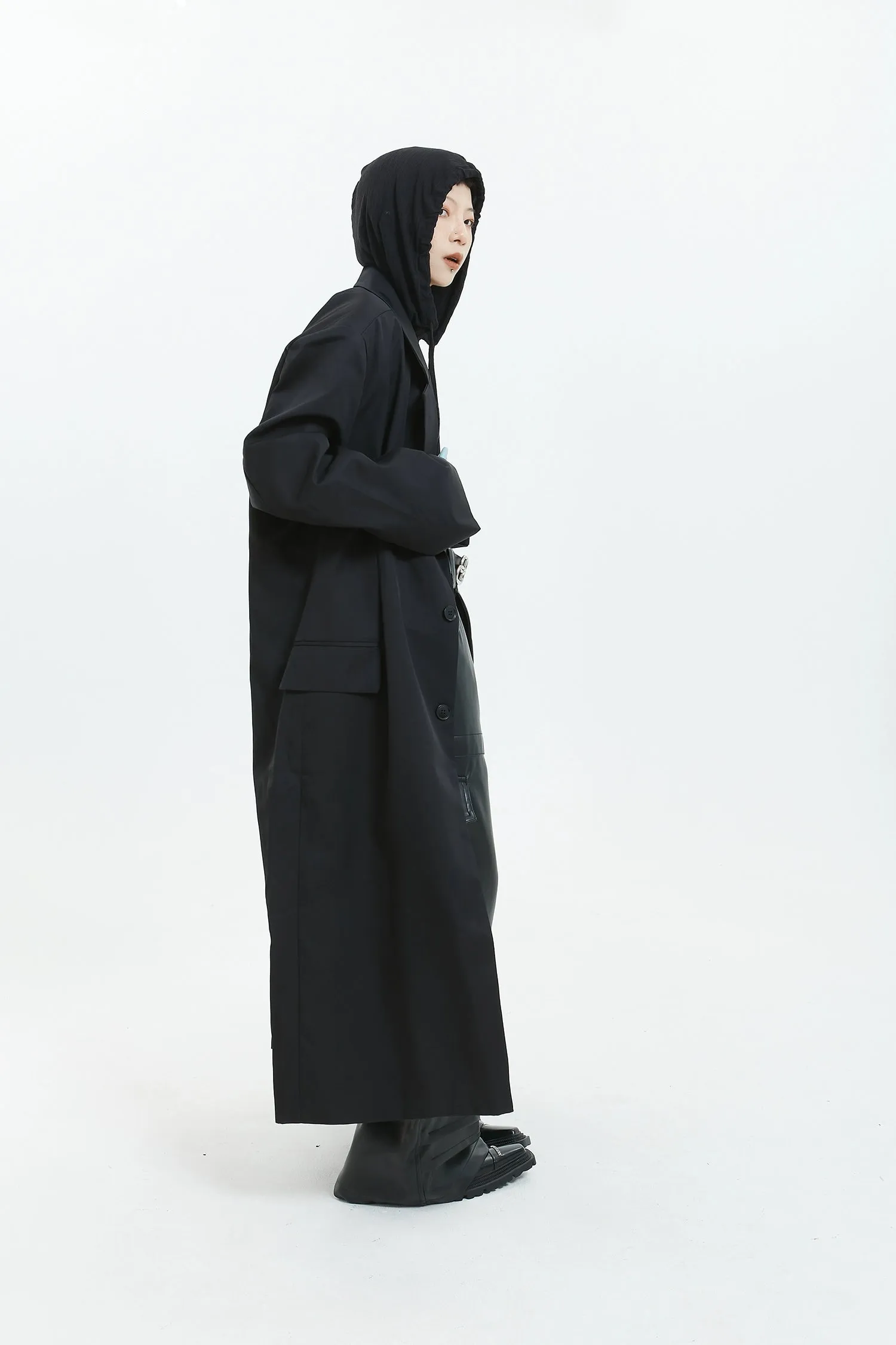 Oversized Longline Suit Coat with Side Pocket Detail