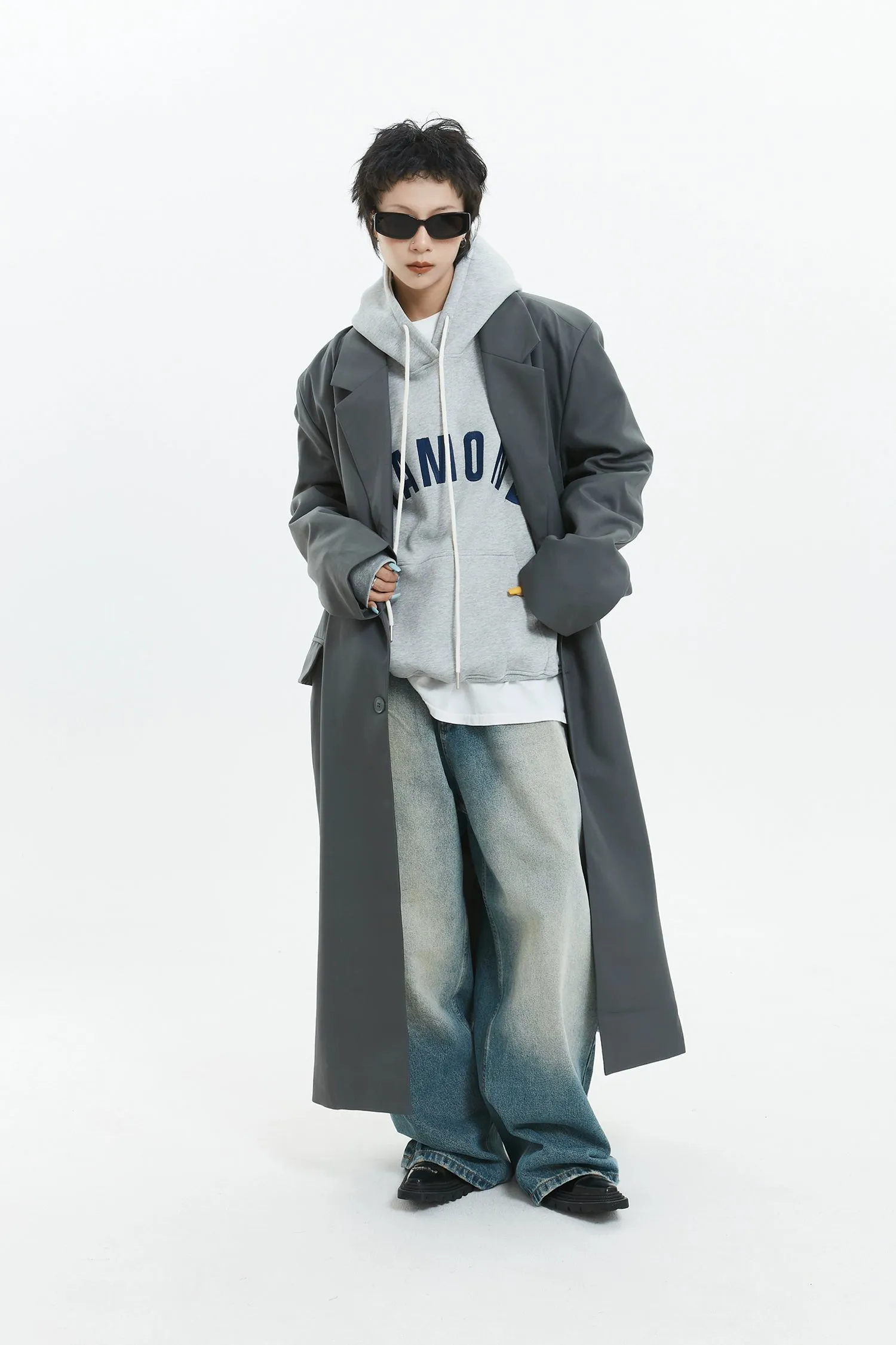 Oversized Longline Suit Coat with Side Pocket Detail
