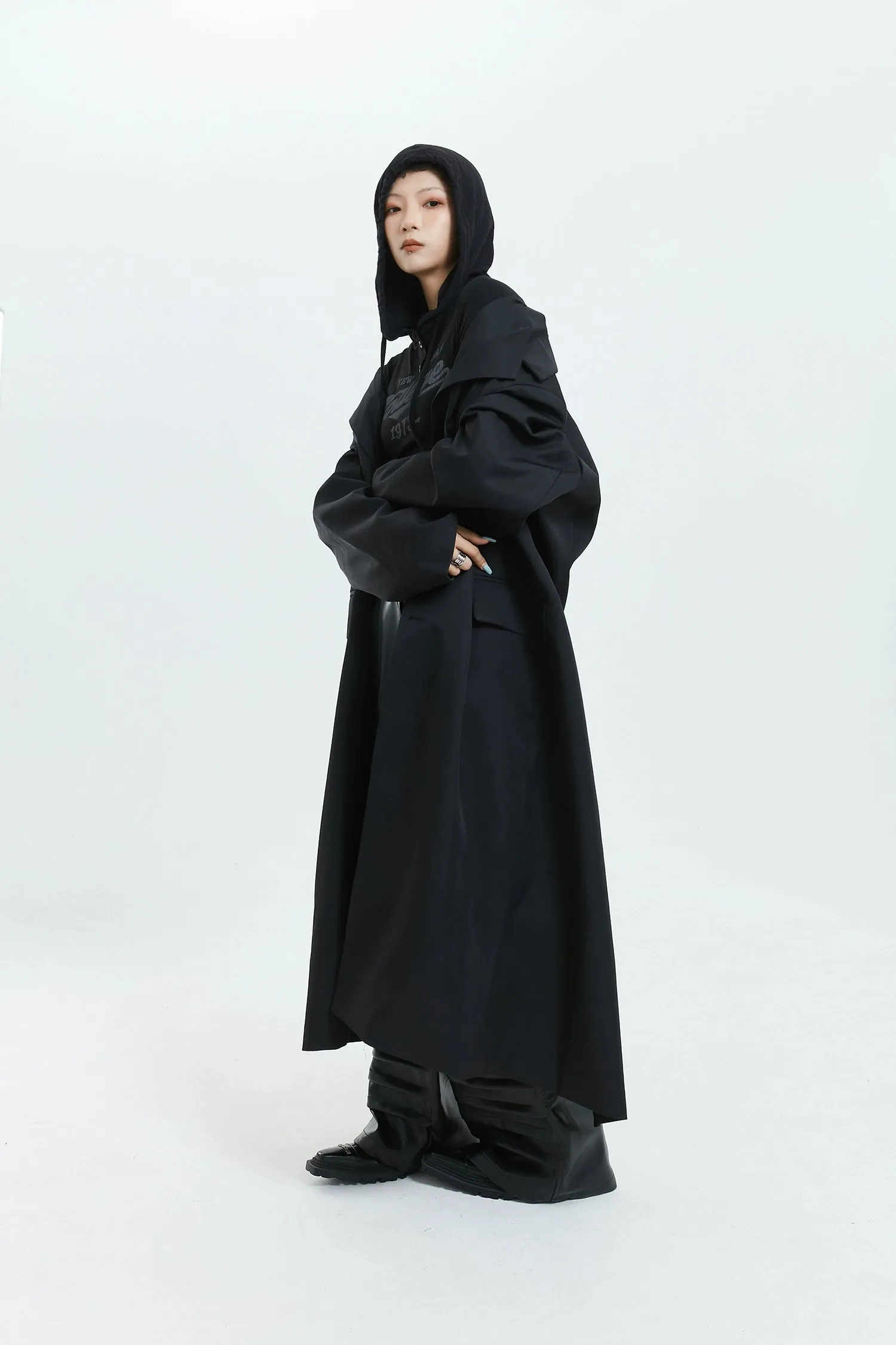 Oversized Longline Suit Coat with Side Pocket Detail