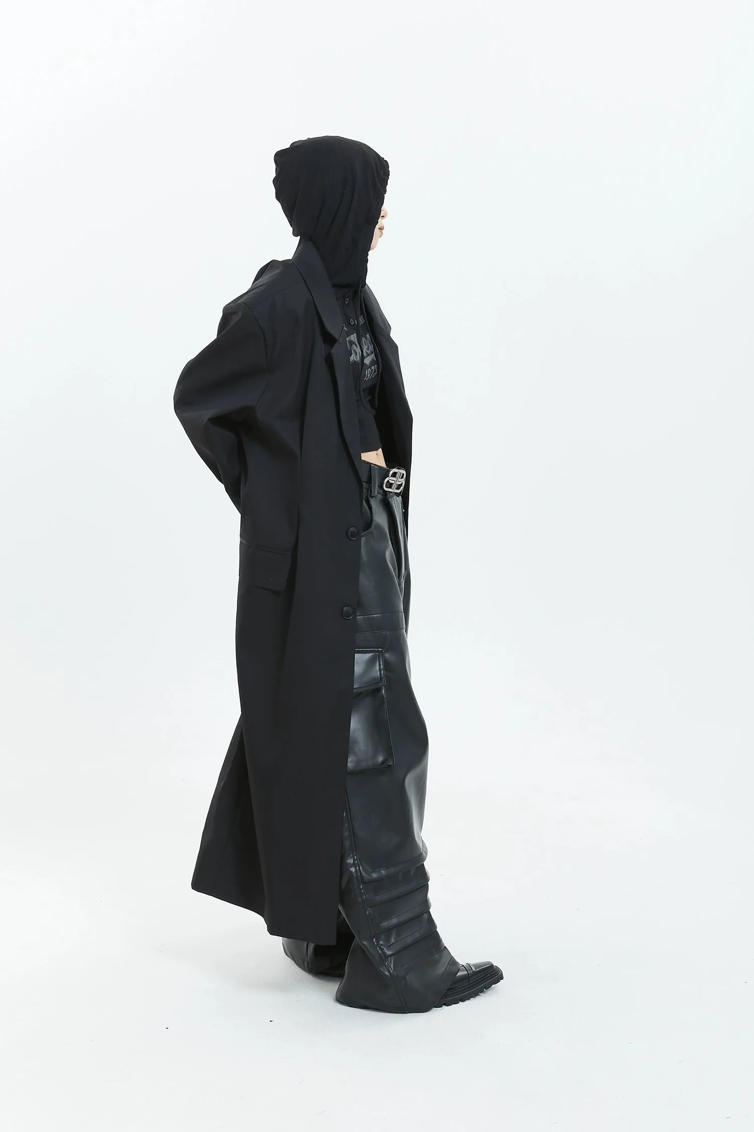 Oversized Longline Suit Coat with Side Pocket Detail