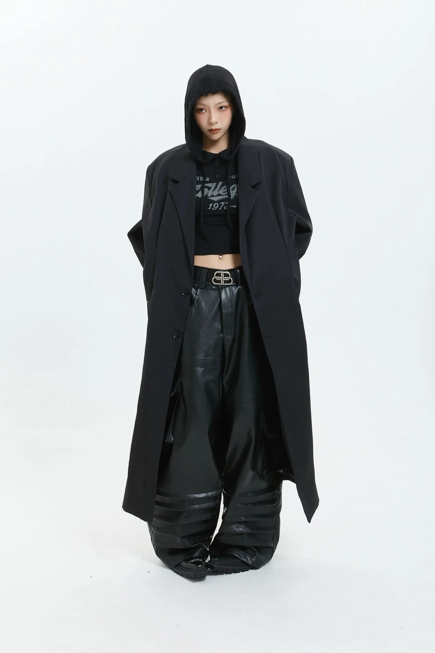 Oversized Longline Suit Coat with Side Pocket Detail