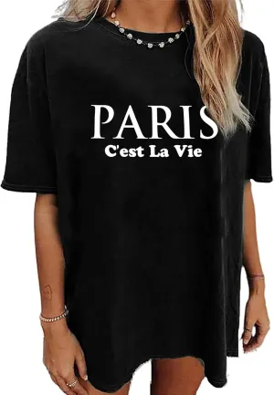Oversized Tshirts for Women Trendy Graphic Tees Vintage Summer Short-Sleeve Preppy Shirts Casual