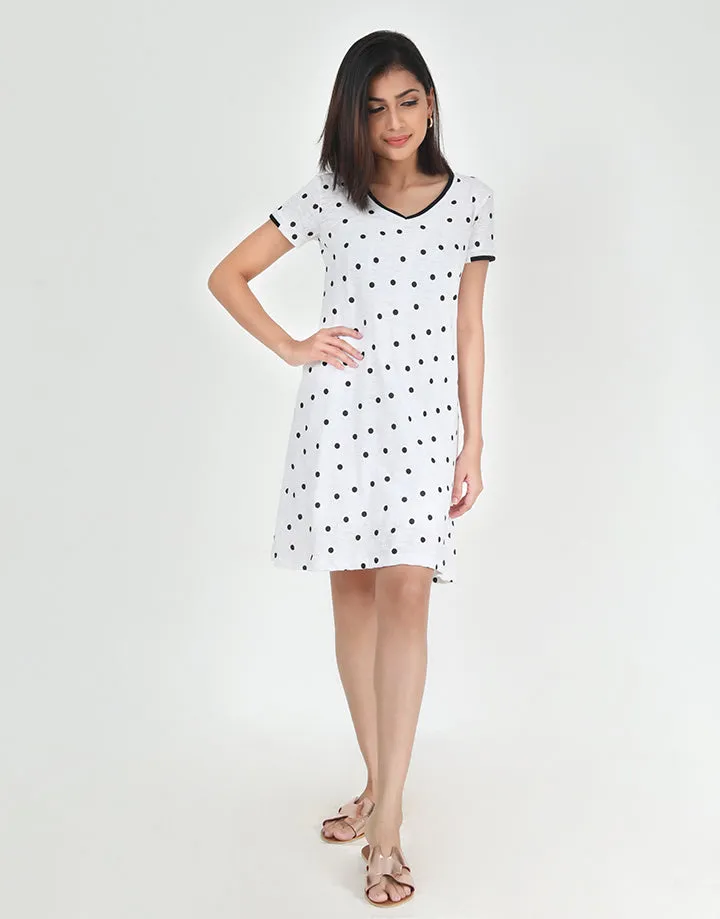 Polka Dotted V-Neck T-Shirt Dress