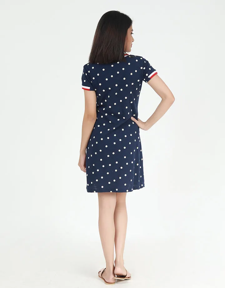 Polka Dotted V-Neck T-Shirt Dress