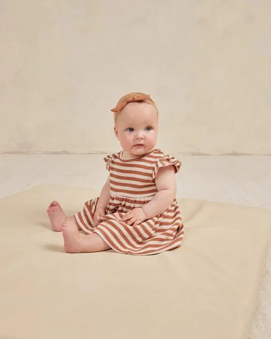 Quincy Mae Clay Stripe Flutter Sleeve Dress