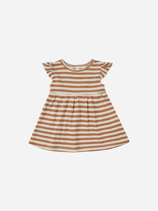 Quincy Mae Clay Stripe Flutter Sleeve Dress