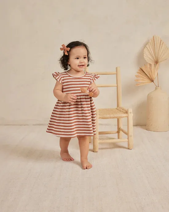 Quincy Mae Clay Stripe Flutter Sleeve Dress