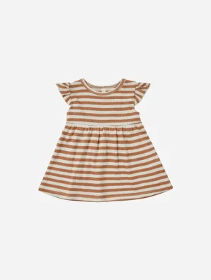 Quincy Mae Clay Stripe Flutter Sleeve Dress