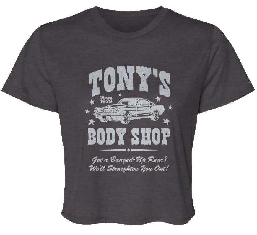 "Tony's Body Shop" Womens Flowy Cropped Tee