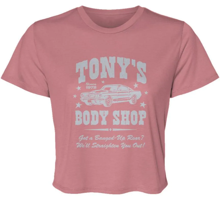 "Tony's Body Shop" Womens Flowy Cropped Tee