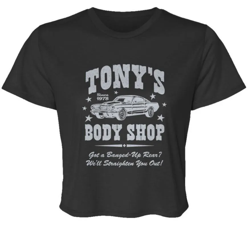 "Tony's Body Shop" Womens Flowy Cropped Tee