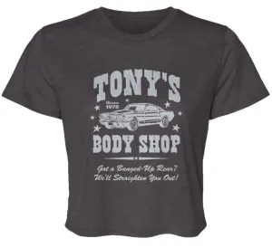"Tony's Body Shop" Womens Flowy Cropped Tee