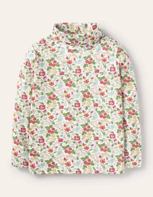 Roll Neck Supersoft T-shirt-Ivory Autumn Berry Floral