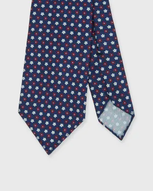Silk Print Tie in Navy/Red/Bone Flower