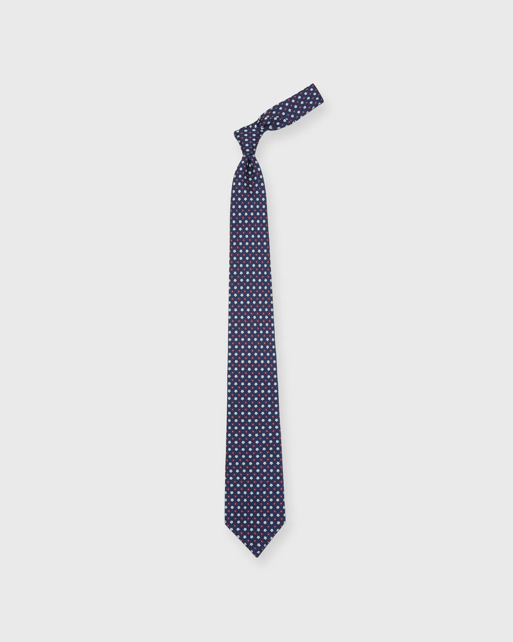 Silk Print Tie in Navy/Red/Bone Flower