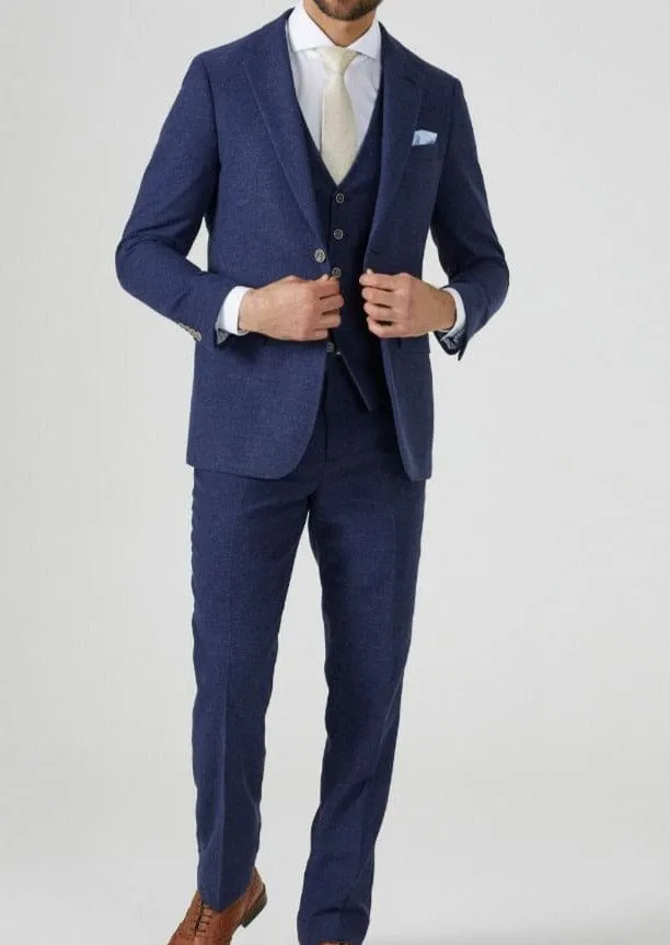 Skopes Jude Navy Herringbone Tweed Tappered Trousers