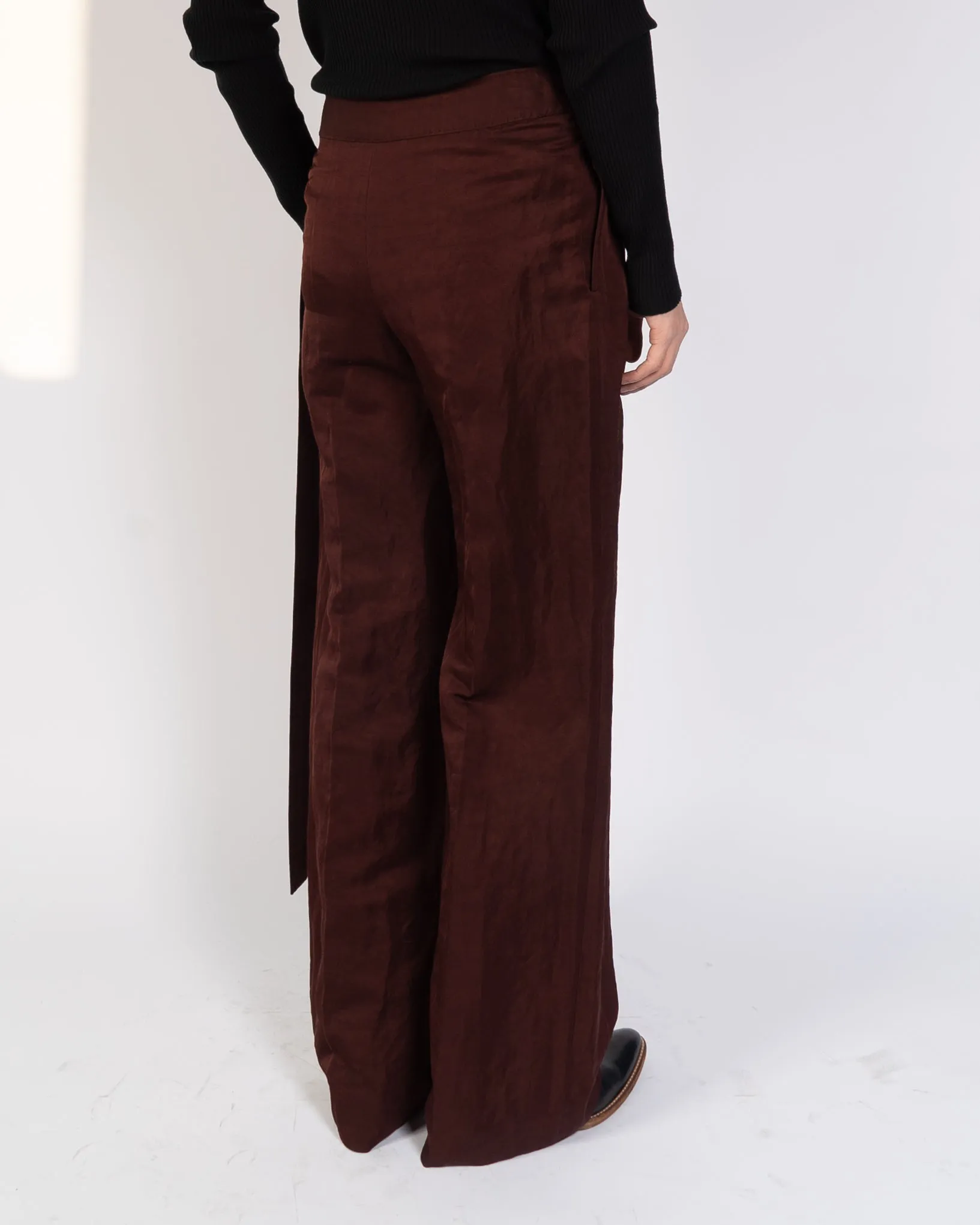SS19 Chocolate Belted Viscose Trousers