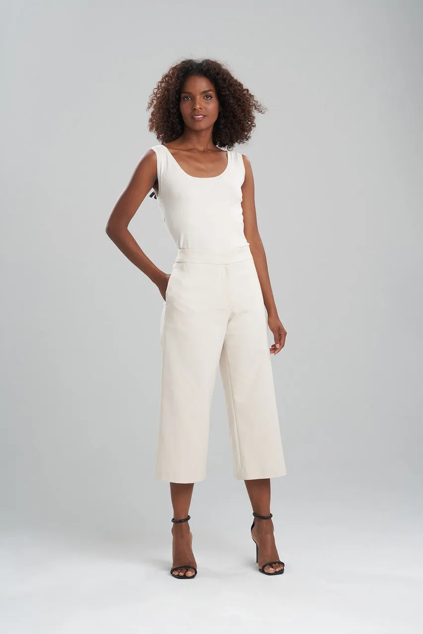 Stretch Cotton Blend Wide Leg Crop Pants