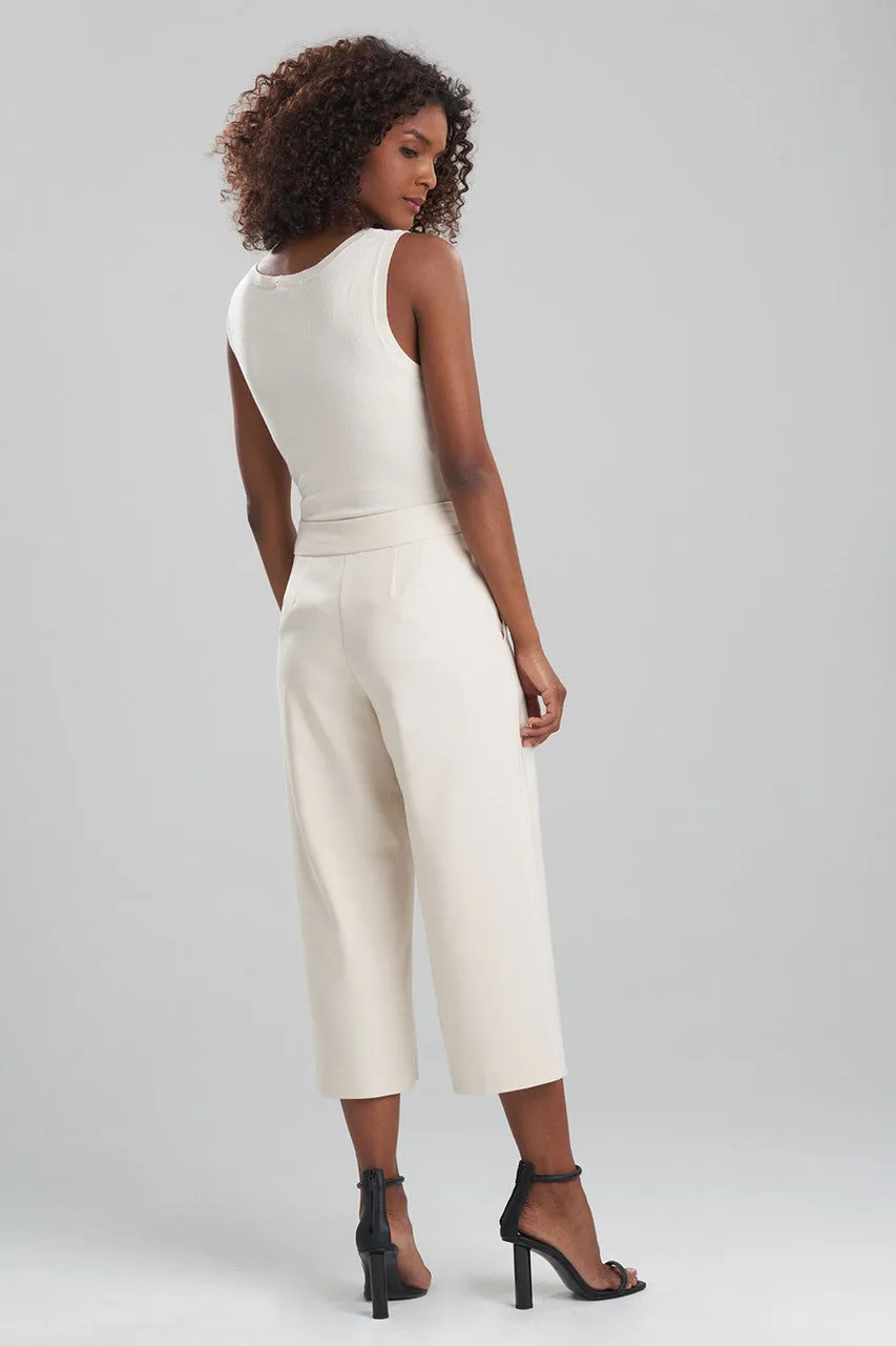 Stretch Cotton Blend Wide Leg Crop Pants