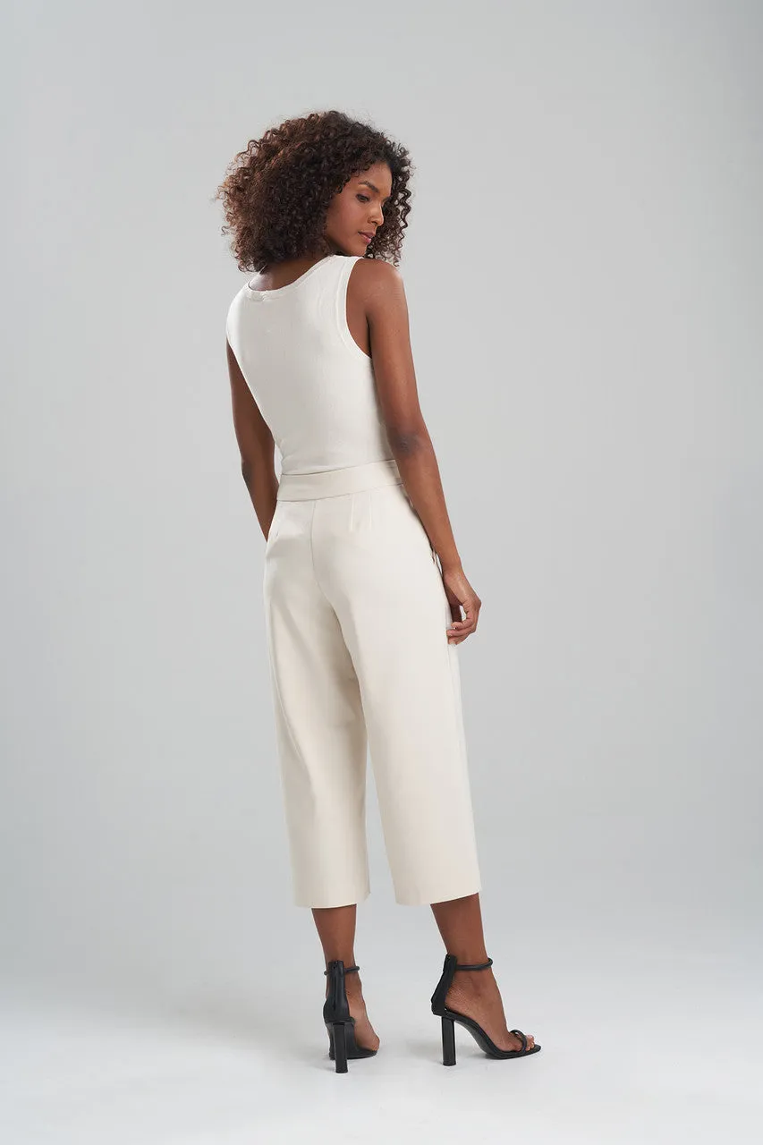 Stretch Cotton Blend Wide Leg Crop Pants