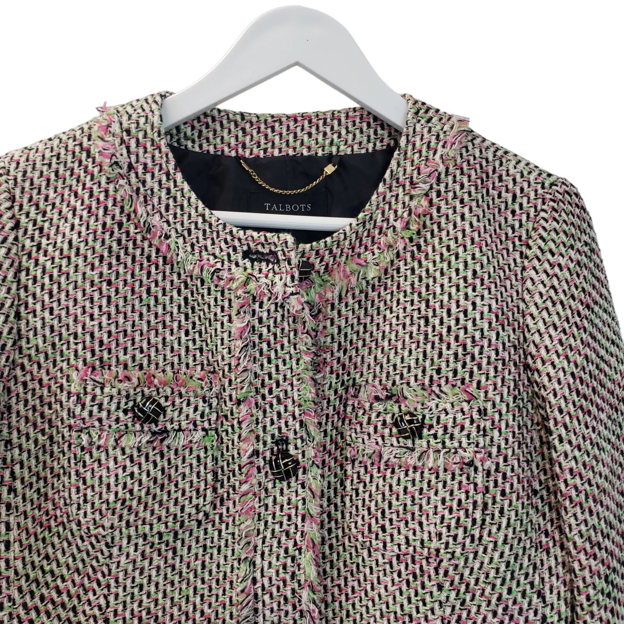 Talbots Tweed Blazer Jacket with Fringe Trim Size 4