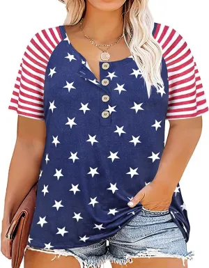 TIYOMI Plus Size Henley Tops Short Sleeve Shirts for Women Summer Tunics XL-5XL