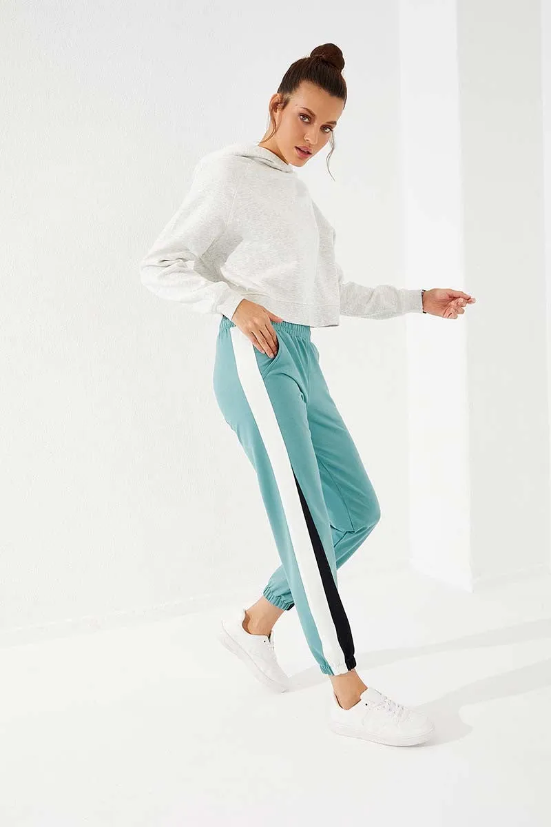 TMY Mint Green Two Color Striped Comfort Fit Elastic Cuff Women's Sweatpants - 94582 - New Brunswick