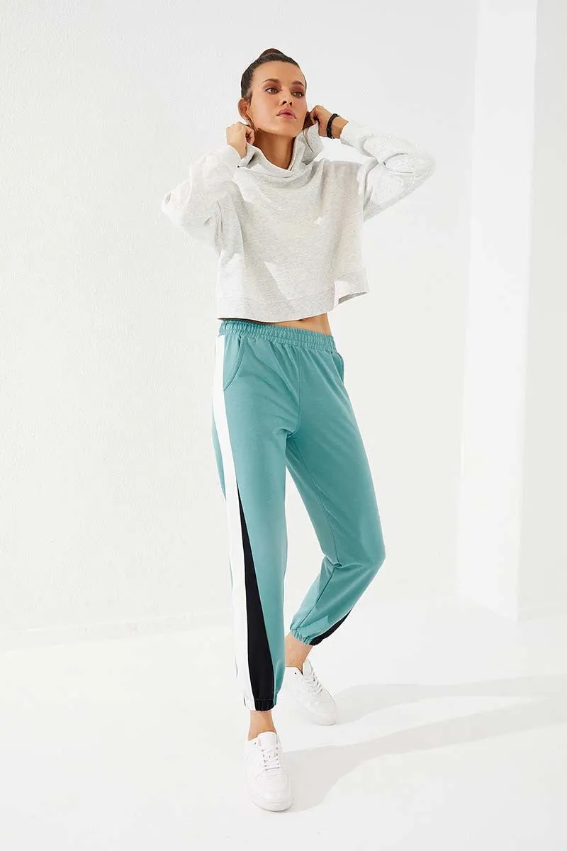 TMY Mint Green Two Color Striped Comfort Fit Elastic Cuff Women's Sweatpants - 94582 - New Brunswick
