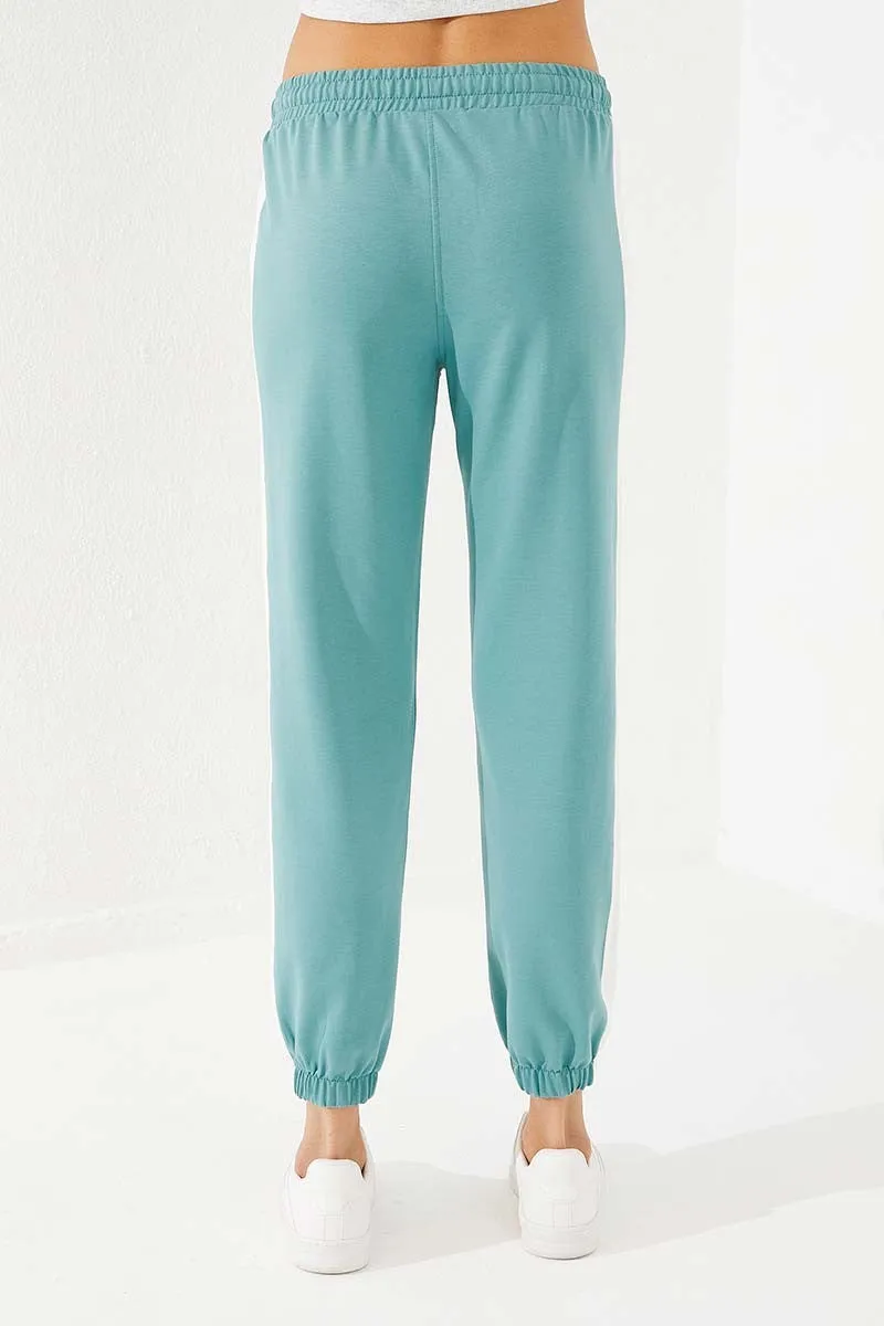 TMY Mint Green Two Color Striped Comfort Fit Elastic Cuff Women's Sweatpants - 94582 - New Brunswick