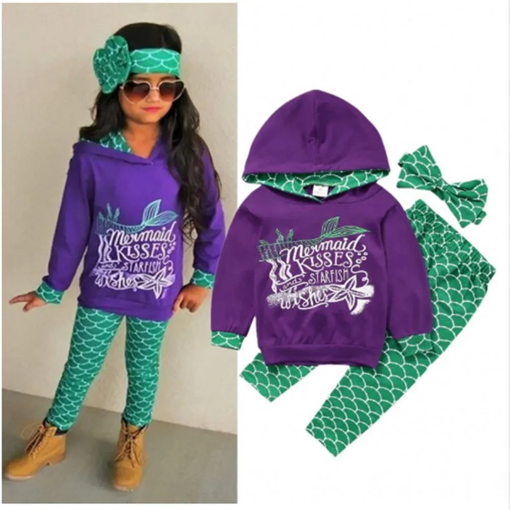 Toddler Girls Mermaid Hooded Long Sleeve Top & Pants Girl Wholesale